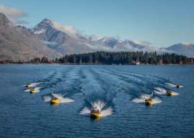 Yellow jet boats on lake Wakatipu