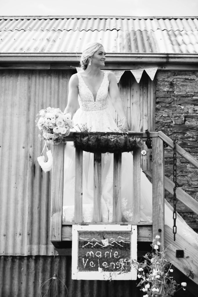 Bride on balcony in Cromwell