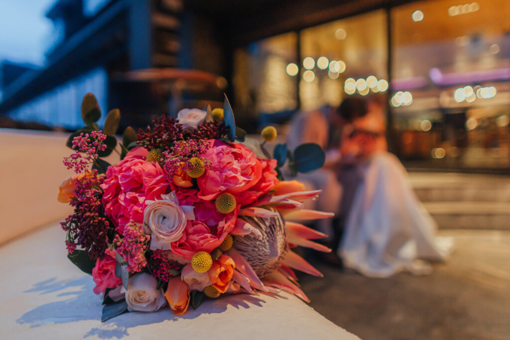 Focus in bride's bouquet