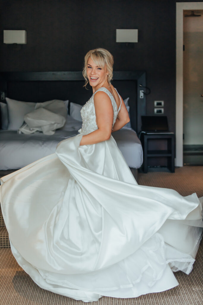 Bride swirling dress