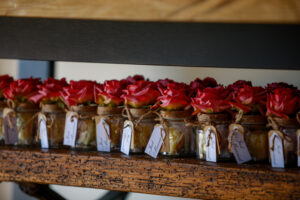 flowers lined up in jar