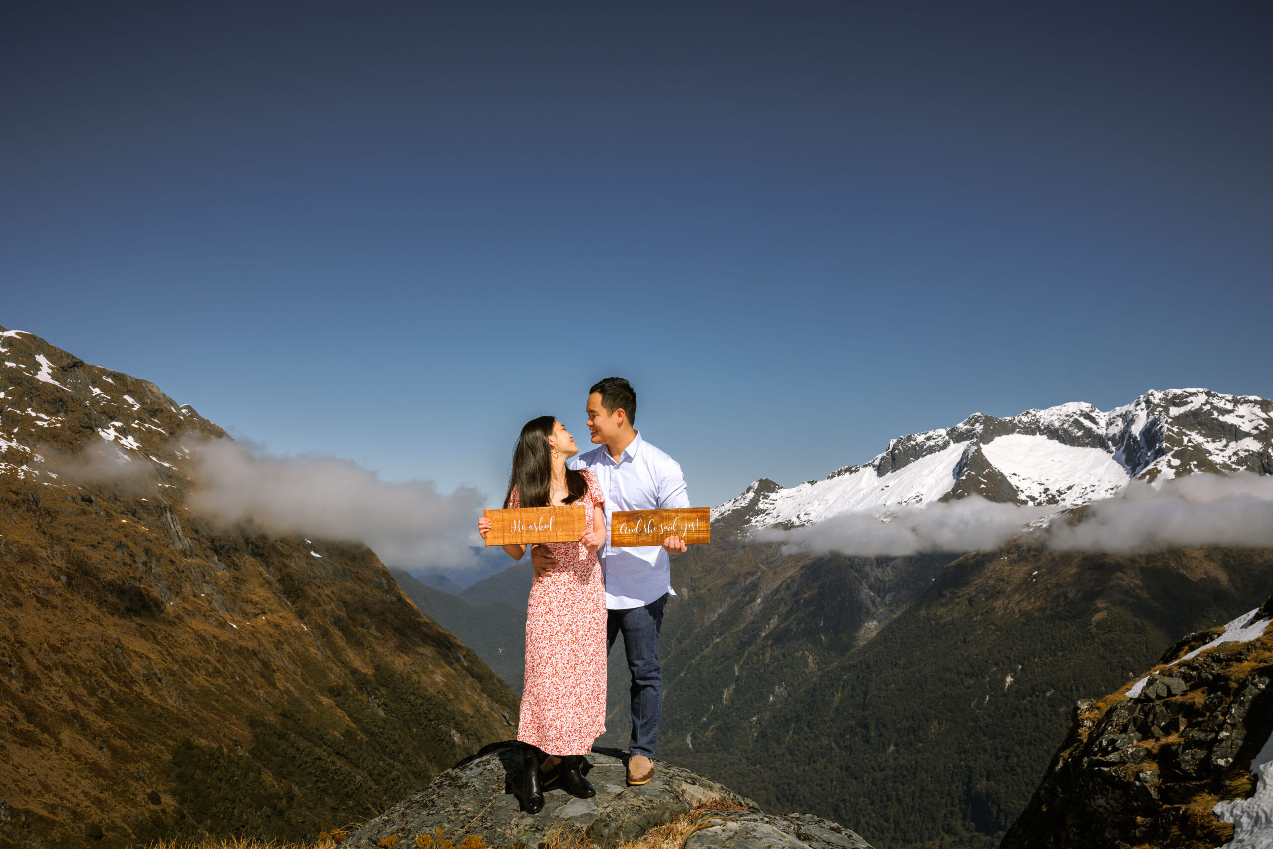 Joshua and Lorraine's surprise engagement on Lake Erskine. Photos taken by 222 Photographic Studios Queenstown